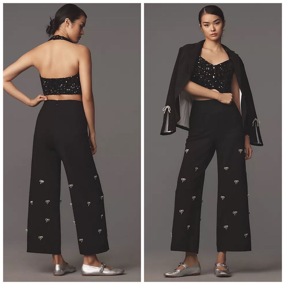 Anthropologie The‎ Colette Black Cropped Wide Leg Bow Edition Pant